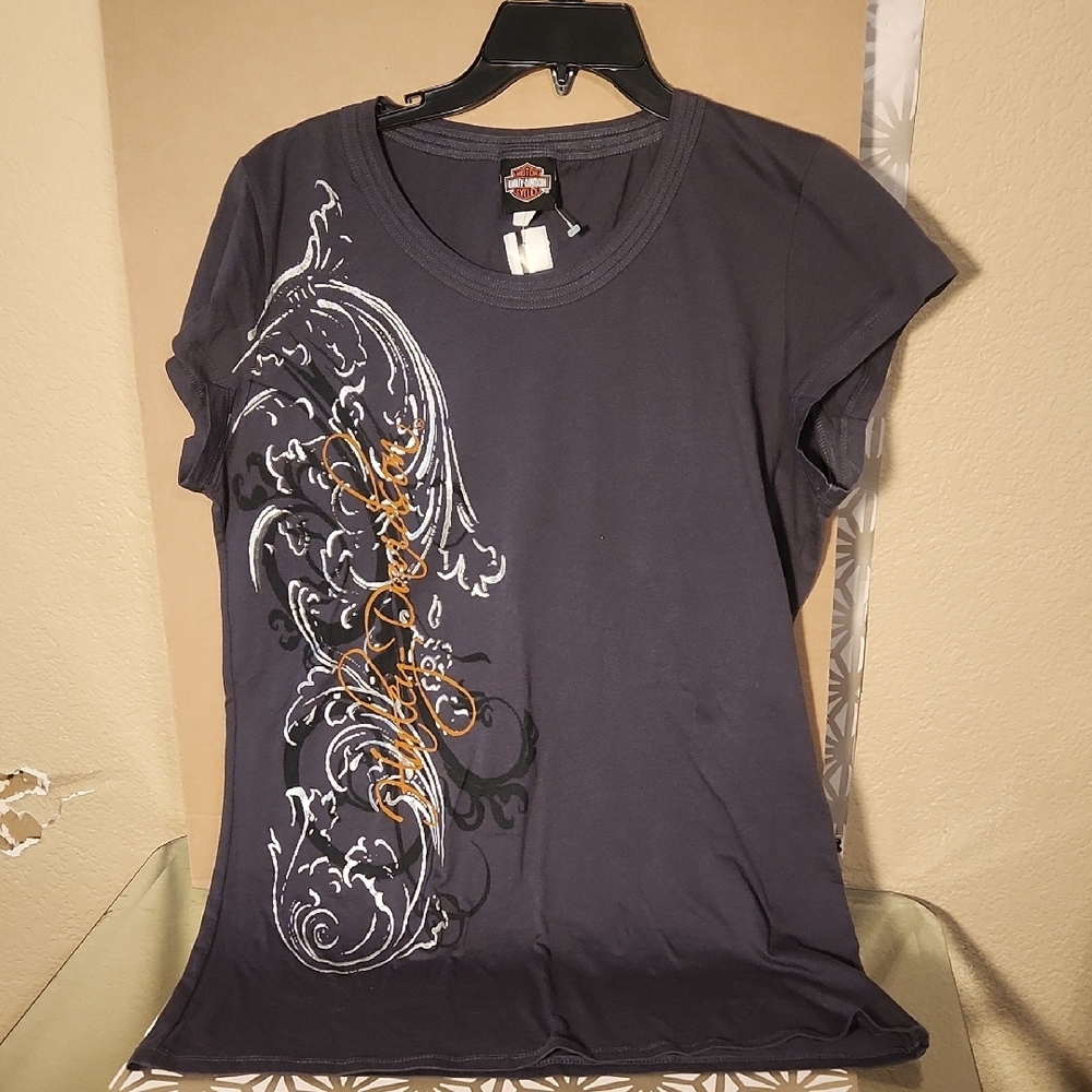 Harley-Davidson Gray Cap Sleeve Graphic Tee
